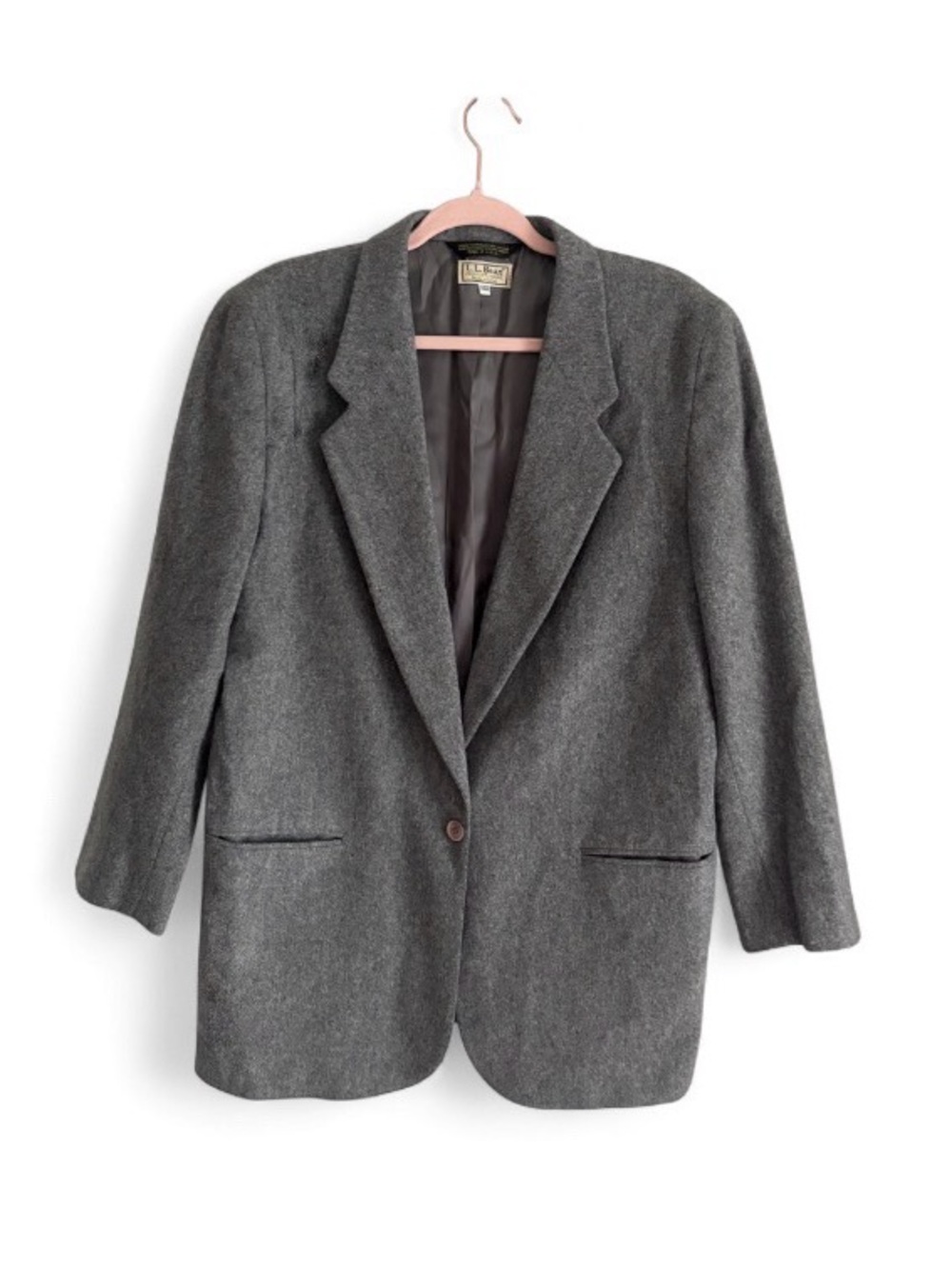 Vintage LL Bean Classic Gray Wool Cashmere Blend Blazer Size 14R Academia Preppy
